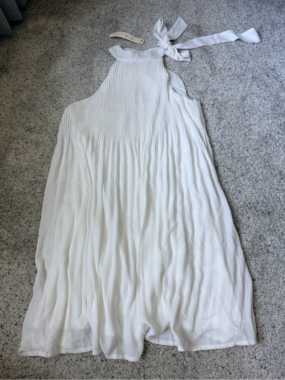 She+Sky Pleated Halter Mini Dress with Tie Neck